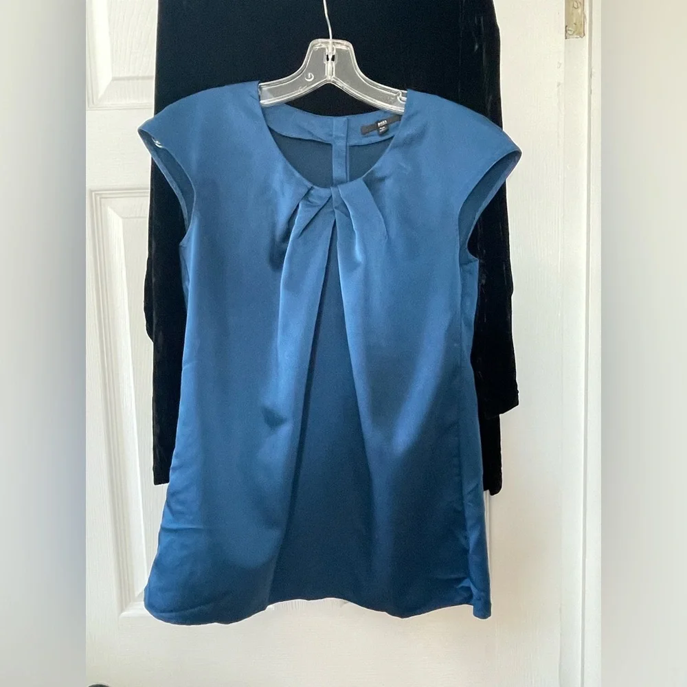 Boss Jewel Toned Sapphire Blue Satin Blouse - Picture 1 of 16